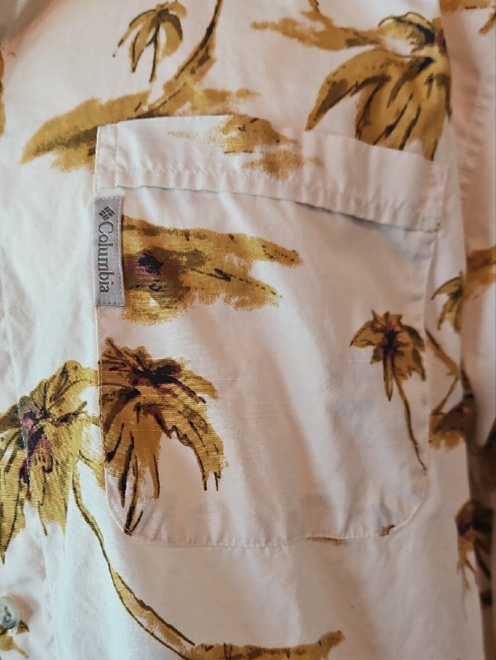 Men's Short-Sleeve Palm Print Button-Down Shirt - Cream & Yellow - Picture 2 of 7